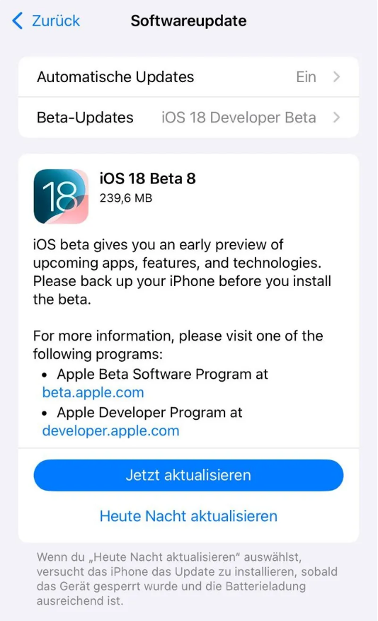 东区街道苹果手机维修分享苹果 iOS / iPadOS 18 开发者预览版 Beta 8 发布 